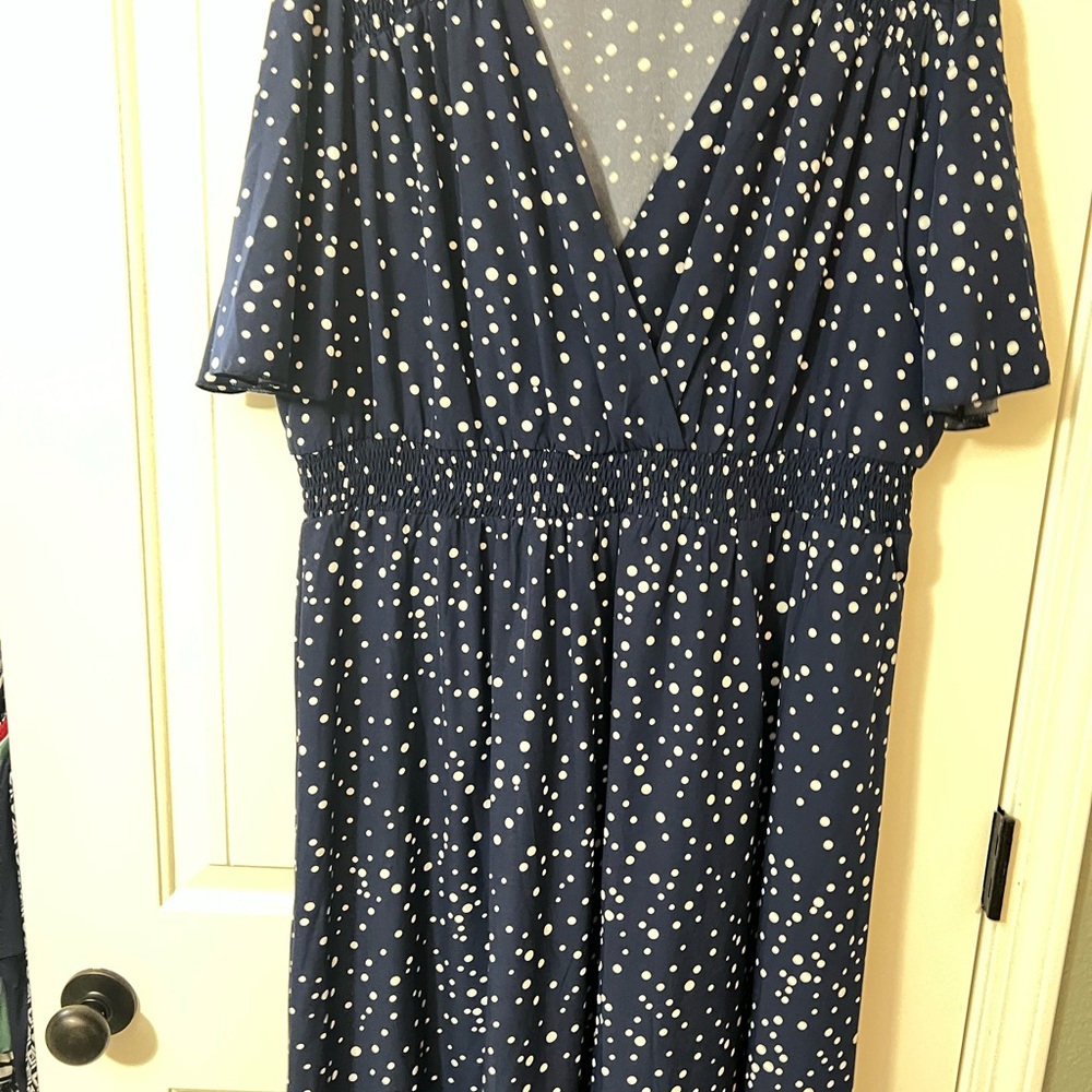 SHEIN Blue Flutter Sleeve V-Neck Midi Dress